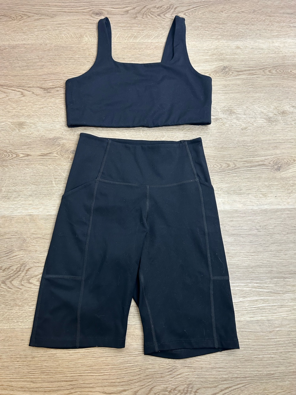 Girlfriend Collective Black High Waisted Biker Short and Sports Bra Set